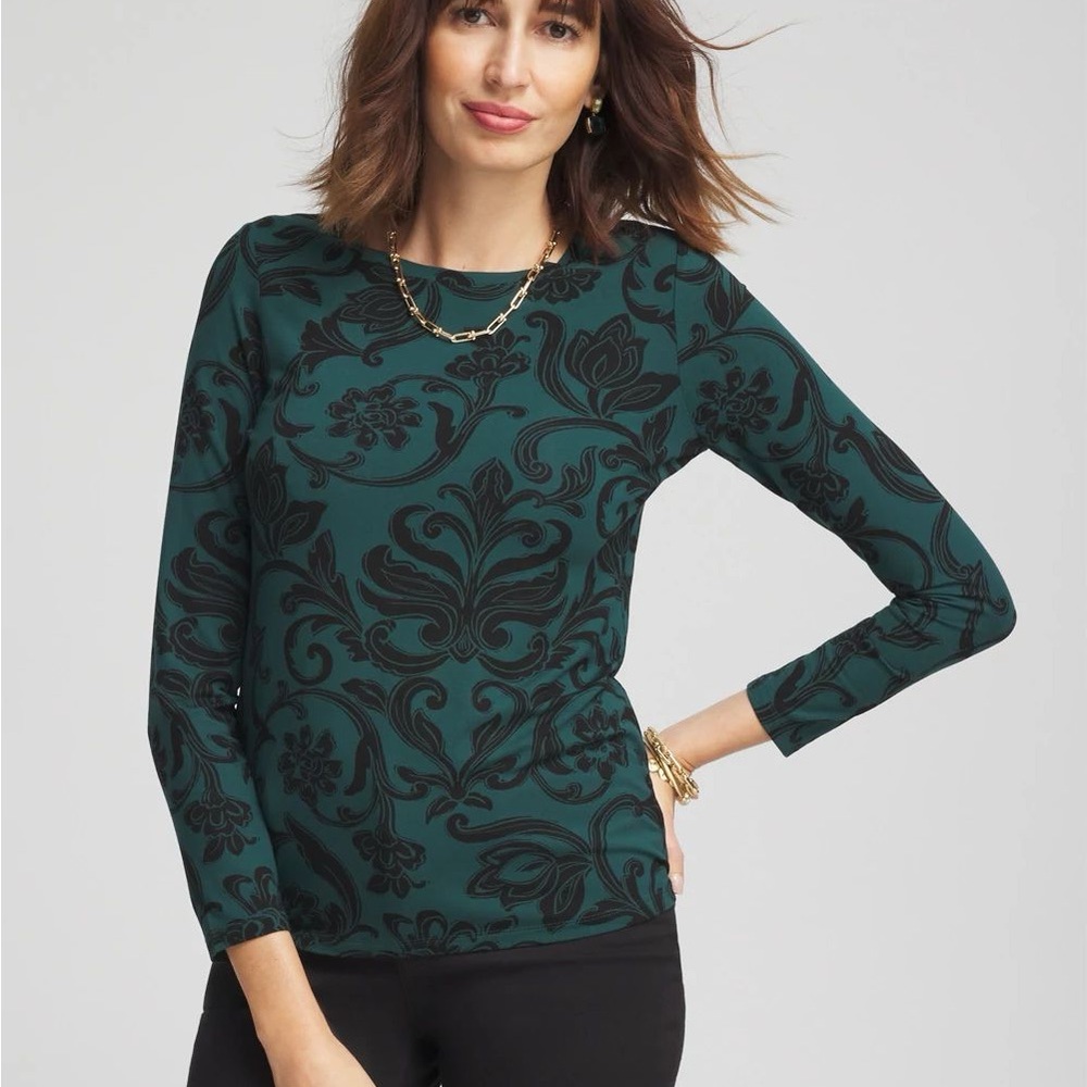 Chico's Touch of Cool™ Floral Scroll Layering Tee Size 4 XXL